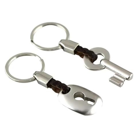 Supkeyer 2 Pcs Keychain, Key lock,Couple Keyring, Creative Fashion Leather Keychain Key Chain Ring Keyring Key Fob Key& Lock (Silver) Cover