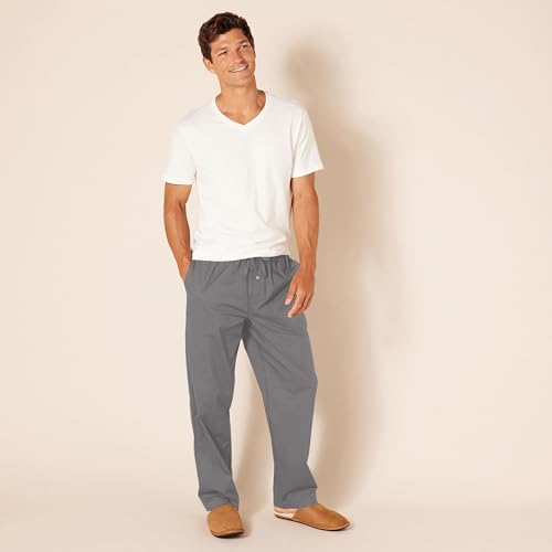 Image of Amazon Essentials Men's Cotton Poplin Straight-Fit Pajama Pants with Pockets, Elastic Waist, Drawstring