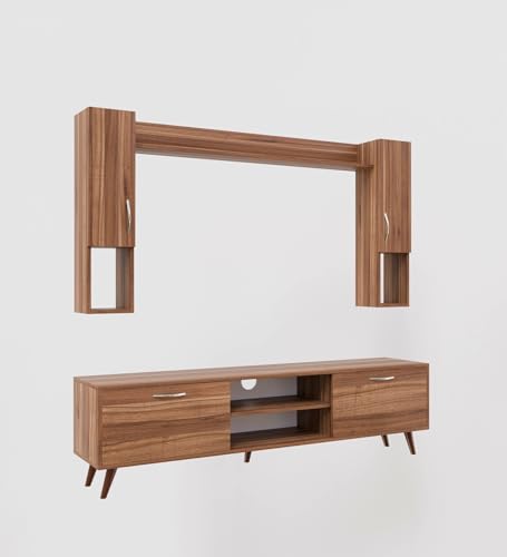 Image of Spyder Craft Matte Finish TV Entertainment Unit, Tv Stand with Wall Shelf Book Storage | Decore Living Room Engineered Wood TV Entertainment Books Storage & Decor Display Unit (Color Wood Brown)