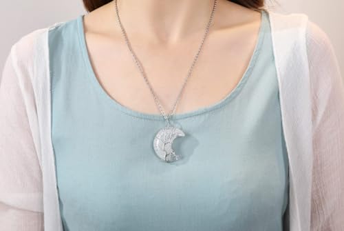 Image of XIANNVXI Tree of Life Wire Wrapped Crescent Moon Pendant Necklace Reiki Healing Crystal Stone Necklaces Natural Gemstone Quartz Jewelry for Women