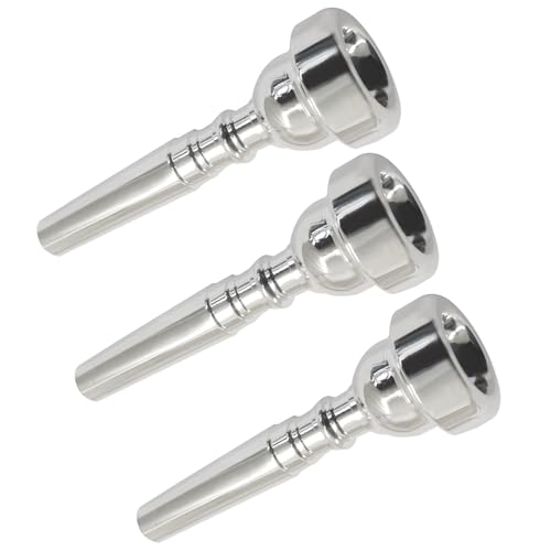 ISDVBUY 3 Pack 7C 5C 3C Compatible Trumpet Mouthpiece Set, Silver Trumpet Accessories Brass Trumpet Mouthpiece, Cleaning Cloth Mouthpiece for Beginners Professional Players