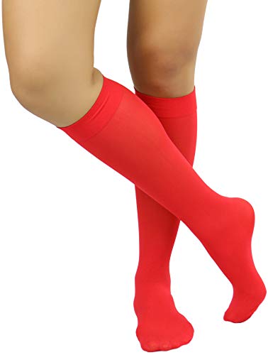 Image of ToBeInStyle Women's Opaque Knee High Nylon Fashion Socks Solid & w /Front Satin Bow