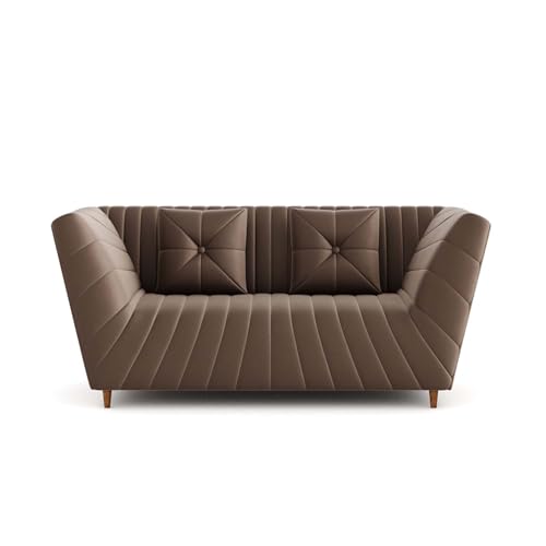 Image of Amazon Brand - Solimo Corell Tufted Velvet Fabric 3+2 Seater Sofa for Living Room Furniture (Brown)|3 Year Warranty