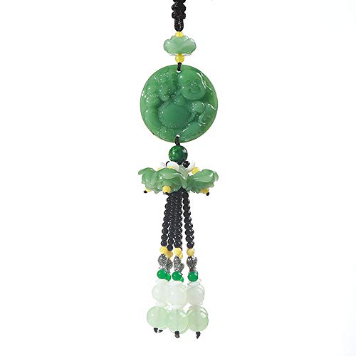 Chinese Traditional Style Green Crystal Hanging Decoration House Door Window Charm Hanging Pendant Amulet Pray for Luck Safety (Laughing Buddha)