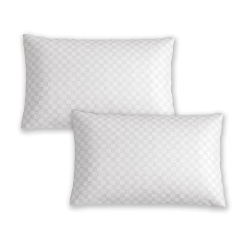 Image of Trance Home Linen 300TC 100% Cotton Jacquard Checks Pillow Covers | Set of 2 Pillow Cases |Standard Size (18 x 28 inch, White)