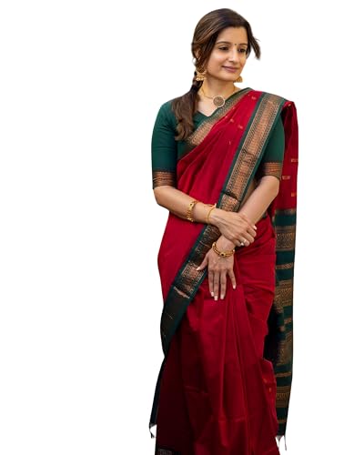 Image of ILAIYAAL CLOTHINGS Women's Kanjivaram Cotton Silk Saree South Indian Paithani Sari | gadwal cotton sarees with Zari Border and Blouse Piece - Suitable For All Indian Occasions and Festivals 191