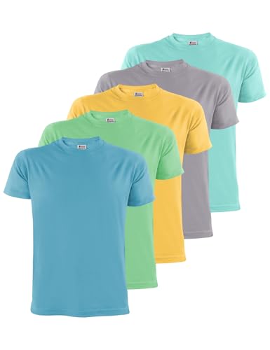 ALPIDEX T-Shirt Camisetas Hombre Pack de 5 Cuello Redondo 100% Algodón Unicolor Corta Shirt Men Camisa de Manga Casual S M L XL XXL 3XL 4XL 5XL, Tamaño:XXL, Color:Meadow