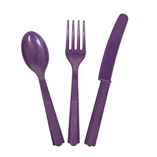 Image of Dark Purple Plastic Silverware Set for 6 Guests (18pcs)