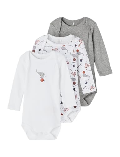 NAME IT 3er Pack Unisex Langarm Baby Bodys Grey Melange 98