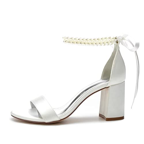 Block Heel Pearl Wedding Shoes for Bride Women Heeled Sandals Bridal Heels Chunky3