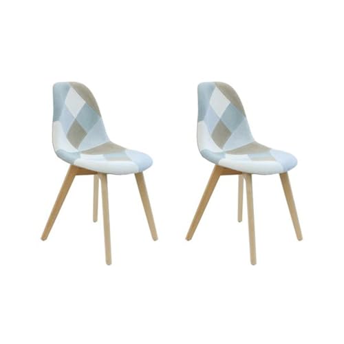 HOME DECO FACTORY Juego de 2 sillas Patchwork, Madera de Haya Polipropileno Poliuretano Plástico, Azul Claro, 58x86,5x47 cm, 2 Unidades