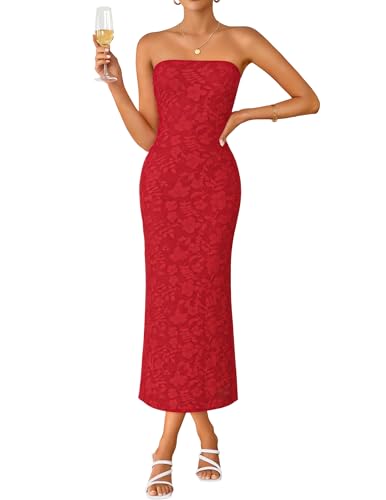 Image of ZESICA Women's 2026 Summer Floral Strapless Bodycon Midi Dress Off Shoulder Beach Formal Cocktail Wedding Guest Long Dresses