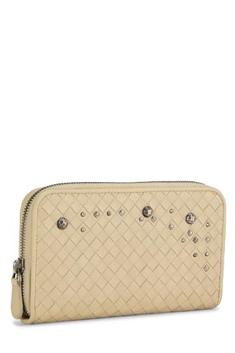 Pre-Loved Beige Intrecciato Studded Zip Around Wallet, Beige2