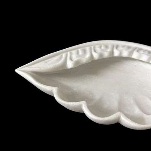 Image of Marble Urli Bowl for Decoration | Big Potpourri Decorative Bowls in Home decor | Large White Floating Flower Plates of Stone | Small Shape puja Item | (15 inch, Shankh)
