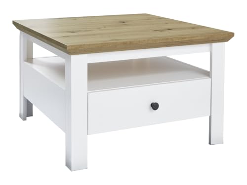 trendteam smart living - Universal - Couchtisch - Artisan Eiche/Weiß - quadratischer Sofatisch im Landhausstil - (BxHxT) 70 x 46 x 70 cm - Kaffeetisch mit Vollauszug Schublade - Kratzfest