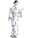 [SOUBIEN] ソウビエン 浴衣 4点 セット セパレート 新二部式浴衣 floro レディース (浴衣/兵児帯/伊達締め/下駄) フリーサイズ 青菊を画す×グレージュ ykf10272-obs10031
