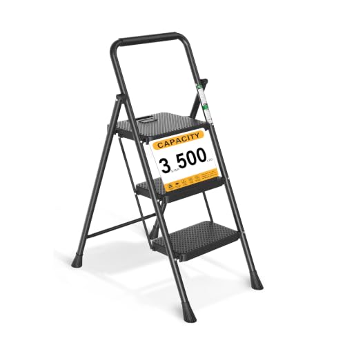 Arbusb Step Ladder, Folding Steel Ladder with Handrail...