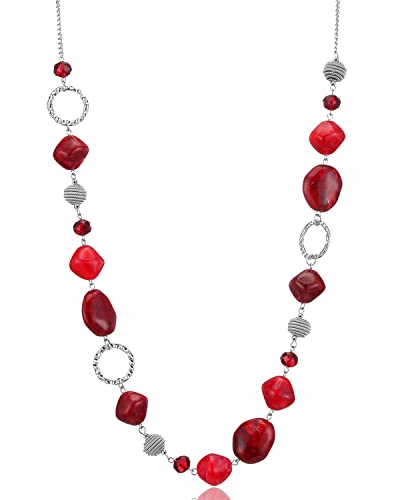 BULINLIN Long collier de perles en argent pour femme, fait à la main avec perles de cristal pour bijoux tendance, Résine Perle Cristal