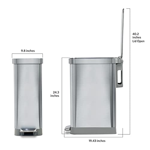 Glad Slim Trash Can With Clorox Odor Protection - Narrow Kitchen Garbage Bin With Soft Close Lid, Step On Foot Pedal And Waste Bag Roll Holder, All Stainless, 45 Liter #TOP3