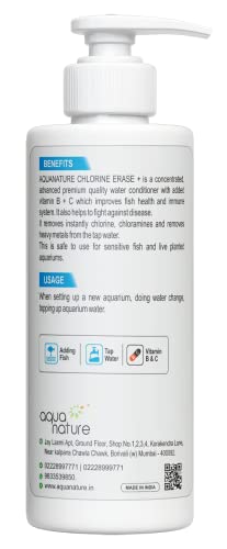 Image of AquaNature Chlorine Erase + Water Conditioner Concentrated Chlorine Remover +Vitamin B&C for Freshwater Aquarium (120ml)