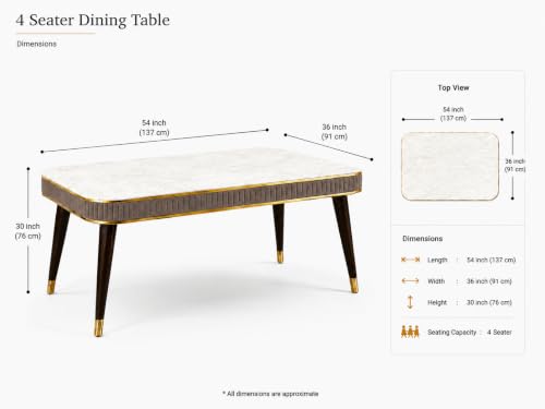 Image of WOODEN SPACE Majestic 4 Seater Wooden Dining Table Set | Urban Marble Top Dining Table with Chairs for Dining Room & Kitchen (Brown Majestic Classic Backline)