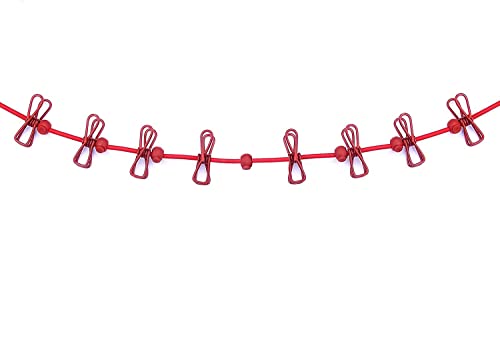 Portable Clothesline with 12 Clothespins, Windproof Travel Clothesline Stretchy Elastic Portable Clothes Lines Indoor (Red 2 Pack)