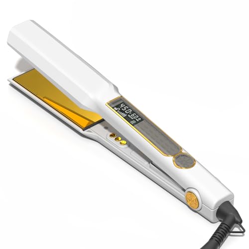Thirtek Plancha de pelo profesional, plancha plana de cerámica y titanio de 1.5 pulgadas, 15 niveles de temperatura ajustables, pantalla LCD, calentamiento rápido de 25 segundos, herramientas de