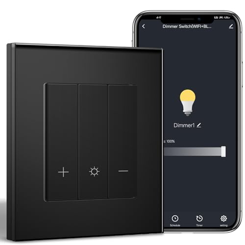 BSEED Interruttore dimmer WiFi, 1 scomparto a 1 via, interruttore dimmer intelligente, compatibile con Amazon Alexa e Google Home, interruttore della luce dimmerabile, per lampade a LED, 240 V, nero