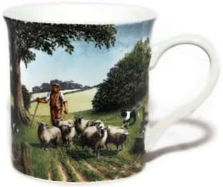 Shepherd with Sheep & Sheep Dogs - Eyeing Them Up - Fine Art Watercolour China Gift Mug