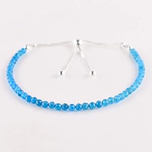 ZEMBIENCE Natural Neon Apatite Gemstones Bolo Bracelet, Micro-Faceted Beads Stones, Chakra Healing Crystals, Silver Plated, Adjustable Slider, Minimalist, Handmade, Women Jewelry, Christmas Gifts, 10″