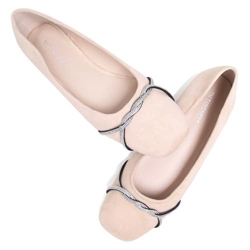 Image of TN TANGNEST Womens Casual Flats Chain Ballet Flats | Fashion Pointed Toe Rhinestone Flats, Comfort Slip On Dress Shoes for Business Work Office Wedding Party