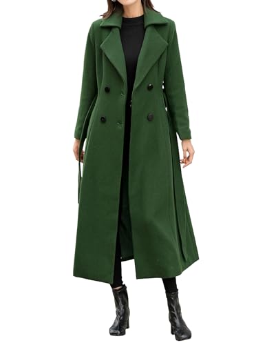 Image of IDEALSANXUN Long Wool Coats for Women 2025 Trench Coat Fall Jackets Winter Clothes Dressy Peacoat Tweed Blazer, Green, XL