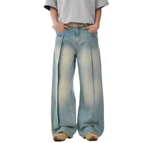 Men’s Summer Washed Deconstructed Vintage Wide Leg, Solid Color, Loose Straight Denim Pants