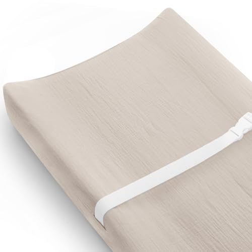 Image of Changing Pad Cover for Baby Girls Boys, Muslin Changing Table Pad Covers with Boho Style, Neutral Color Soft and Breathable (Beige)