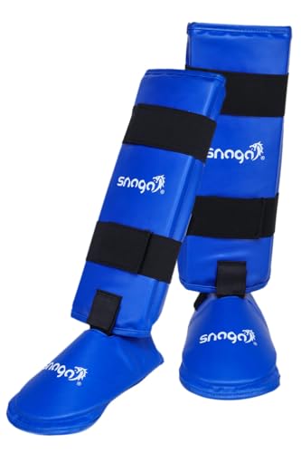 Image of Snaga Martial Arts Karate Cotton Covered Shin Guard /Foot Protector /Shin Pad for Training, Practice & Competition Level and for Ultimate Protection and Comfort (Blue, Small)