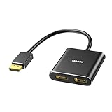 Maqze DisplayPort-Splitter, 4K@60Hz displayport auf Dual-DisplayPort-Adapter, MST-Hub für zwei Monitore (DP 1.4, 1 Eingang, 2 Ausgänge) für Desktop-PCs und Laptops