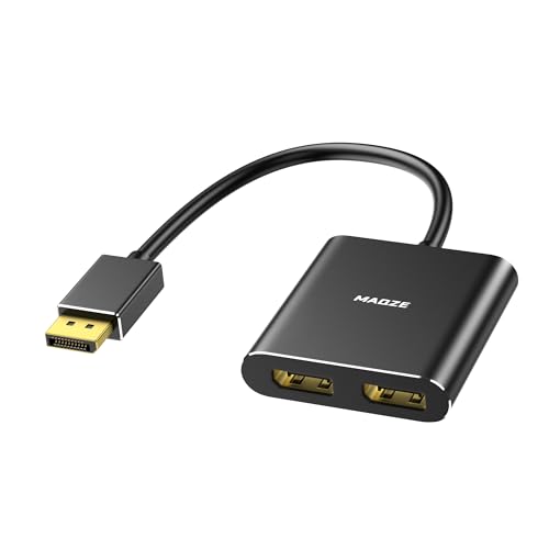 Maqze DisplayPort-Splitter, 4K@60Hz displayport auf Dual-DisplayPort-Adapter, MST-Hub f&uuml;r zwei Monitore (DP 1.4, 1 Eingang, 2 Ausg&auml;nge) f&uuml;r Desktop-PCs und Laptops
