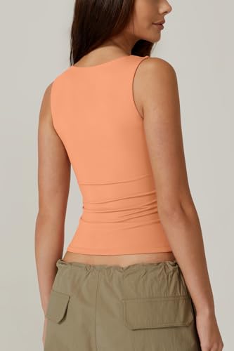 Image of QINSEN Women's Square Neck Sleeveless Double-Layer Tank Tops Basic Tight T Shirts