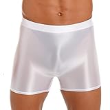 YiZYiF Herren Glänzend Boxershorts Sexy Glatt Nylon Slip Höschen Badeshorts Hotpants Erotische Dessous Reizwäsche Weiß_B L