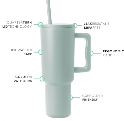 Image of Tumbler with lid and Straw 1200ML Cup Stainless Steel Vacuum Insulated Cup for Water, Iced Tea or Coffee 1.2L Office Gym Travelling; Tumbler with Straw. (40 - Oz - Pista)