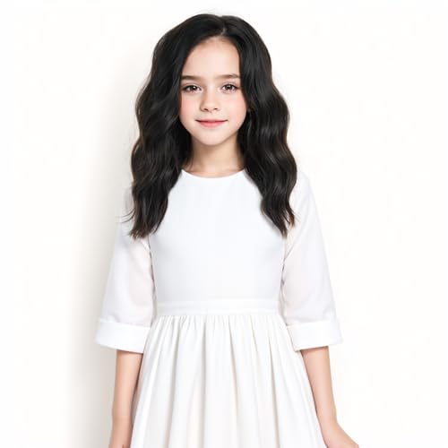 MEDO Black Wig Kids Child Wig Short Wavy Curly Hair Shoulder Length Synthetic Girls Cosplay Halloween Party Costume (Black)
