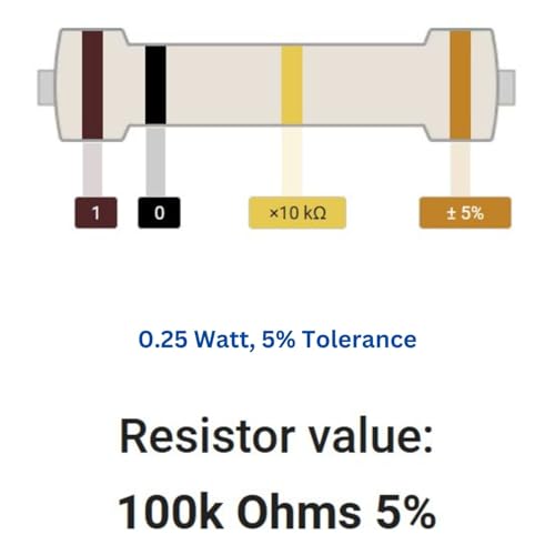 Image of 100k Ohm Resistor 1 /4W 5% Tolerance, Pack of 100 (100k Ohm)