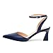 zasudxie Women's Pumps Slingback Kitten Heels for Women Pointed Toe Ankle Strap Buckle Casual Spool Mid Heel Pumps Comfort Fashion Dress Shoes 2.5 Inch Navy Blue Matte Size 7.5