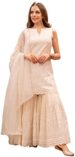 Royal ExportWomen's Paisley Embroidered Cotton Kurta Sets | sharara Set for Women |Anarkali Gown with Dupatta | Dresses for Girls