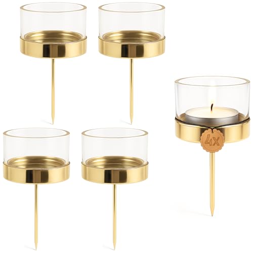 matches21 HOME & HOBBY Teelichthalter 4er Set Metall Gold & Glas Ø 5,2 cm...