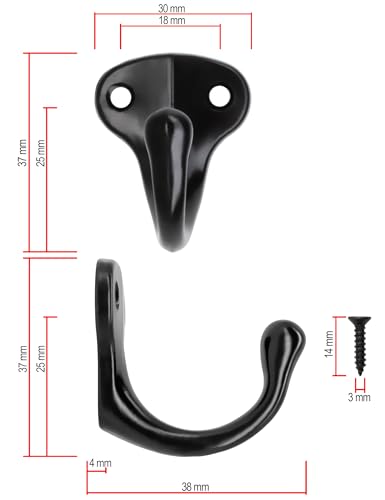 Fuxxer Antik-Haken, Garderoben-, Handtuch- und Kleider-Haken, Klassisches Design, 5er Set, schwarz