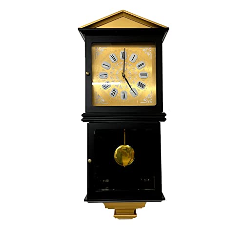 Pendel-Wanduhr, Holz und Glas, schwarz, lackiert, 78 cm, Quarz-Regler, mit Klang, 3 Melodien, Ganze und Zimmer Cover