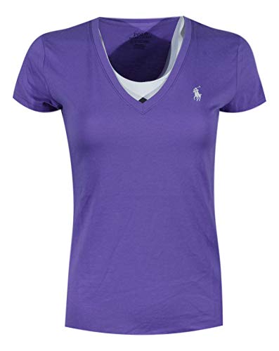 Polo Ralph Lauren Womens Pony Logo V-Neck T-Shirt (X-Small, Purple (White Pony))