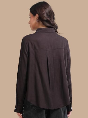 Image of Glam & Chique Women's Relaxed Fit Spread Collar Solid Casual Shirt S-2XL