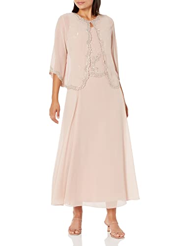 J Kara Women's Petite Beaded Jacket Dress, Blush/Multi, 14P #TOP29